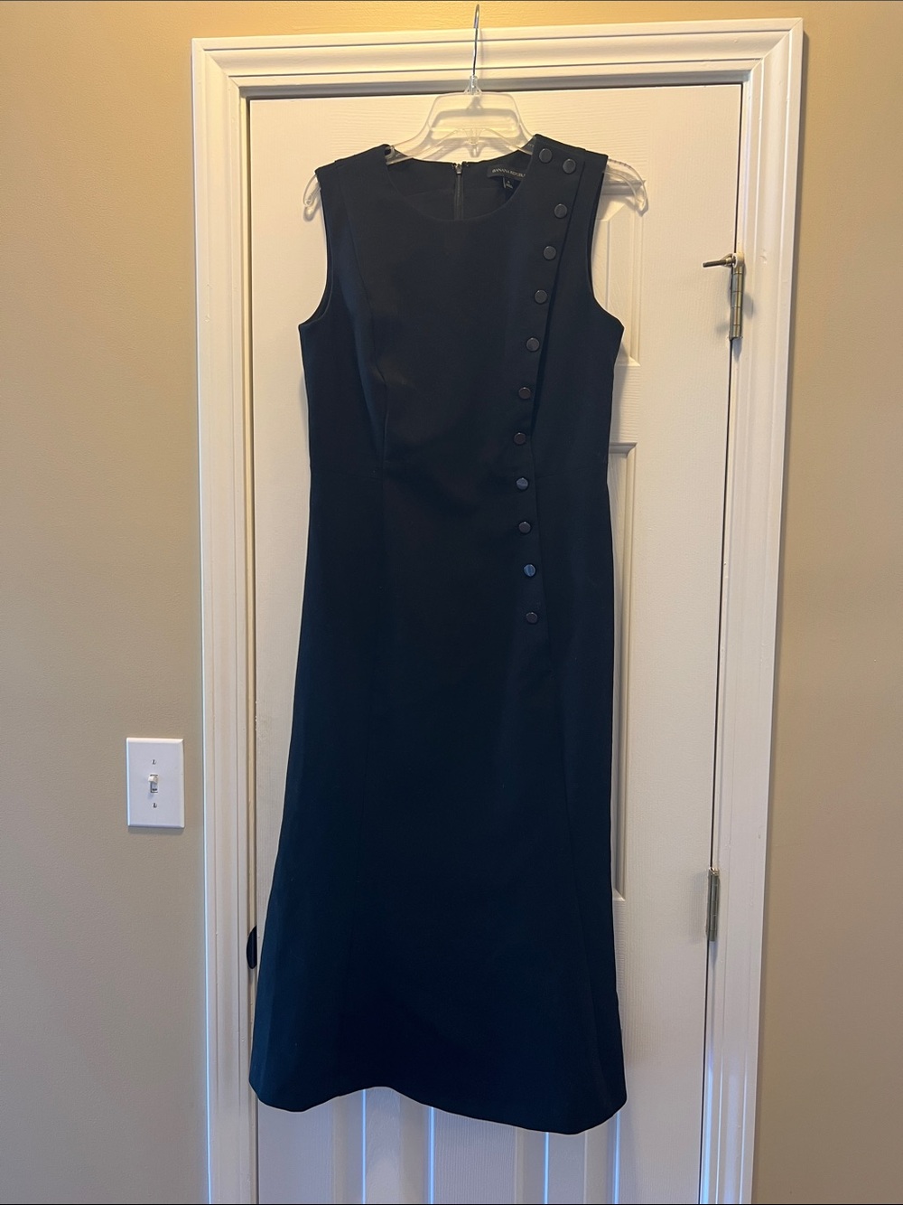 Banana Republic Black Sleeveless Business Dress with Side Button Detail
